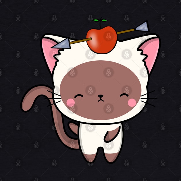 Funny White cat is playing william tell with an apple and arrow by Pet Station